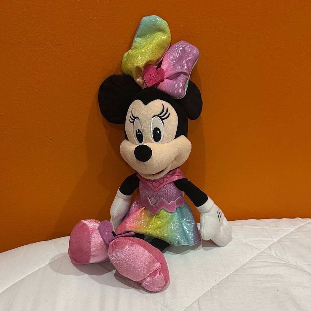 NEW Disney Minnie Mouse Plush with Rainbow Dress